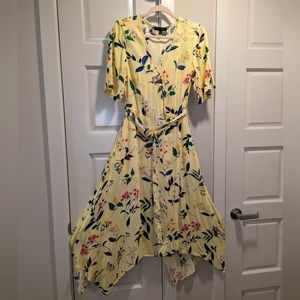 Handkerchief floral print foux wrap dress